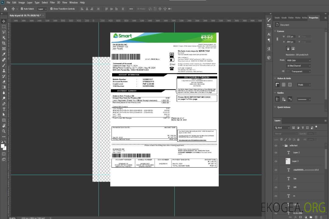 Modèle Word et PDF de facture de services publics pour les entreprises intelligentes des Philippines template